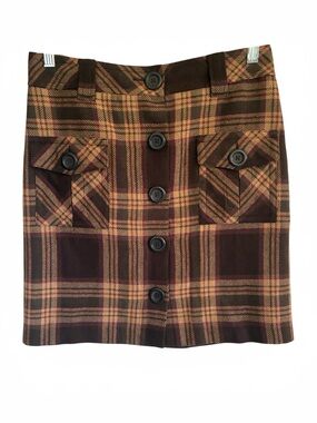 LOFT Y2k Dark Academia Preppy Brown and Tan Plaid Mini Skirt Sz 4